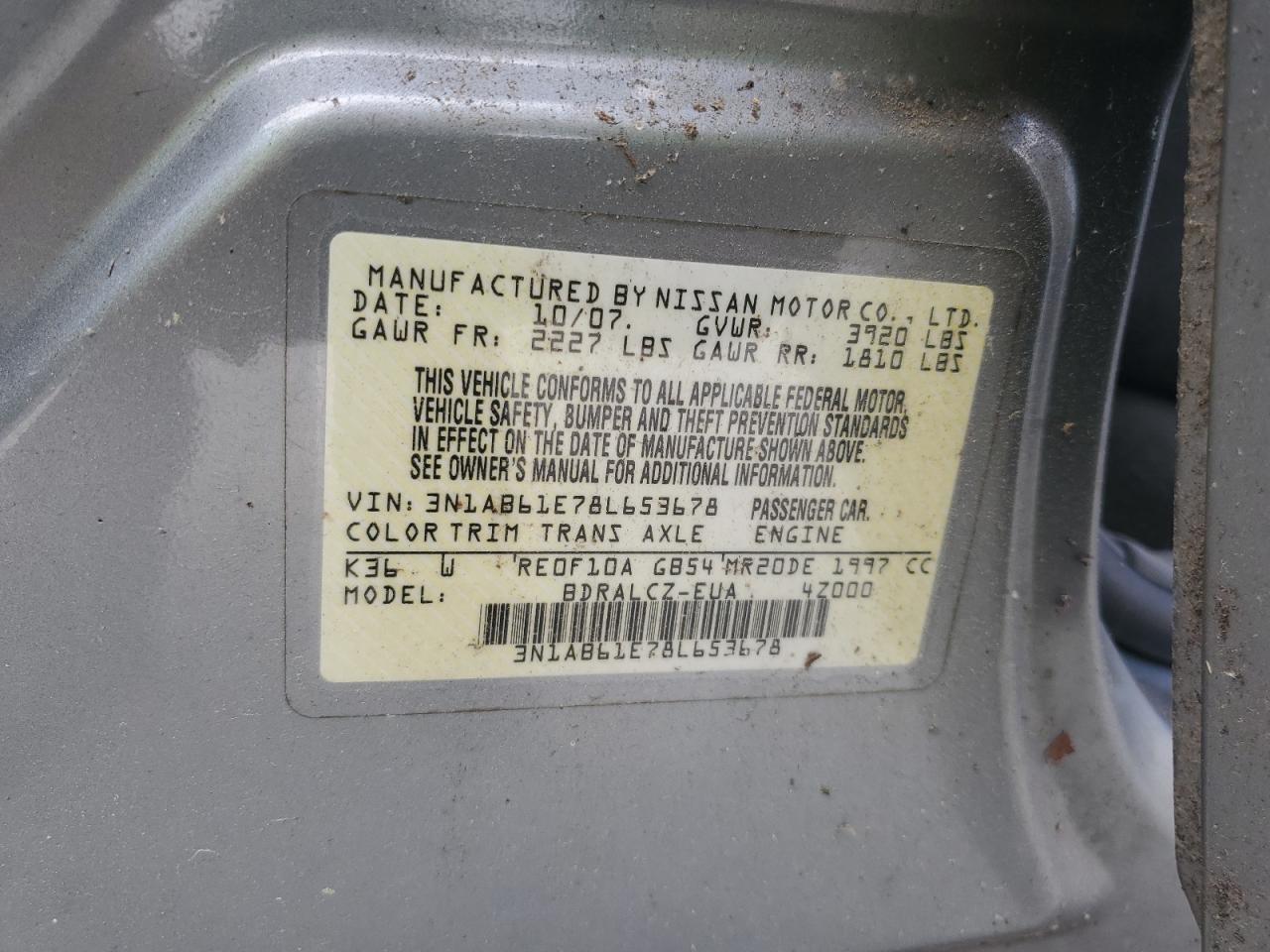 3N1AB61E78L653678 2008 Nissan Sentra 2.0