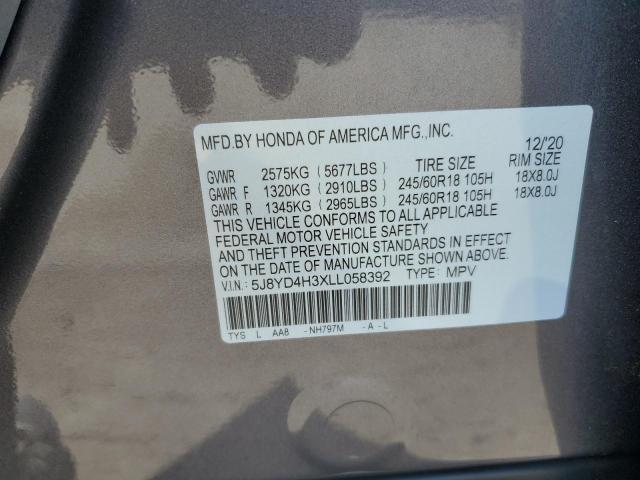 2020 Acura Mdx VIN: 5J8YD4H3XLL058392 Lot: 60102584