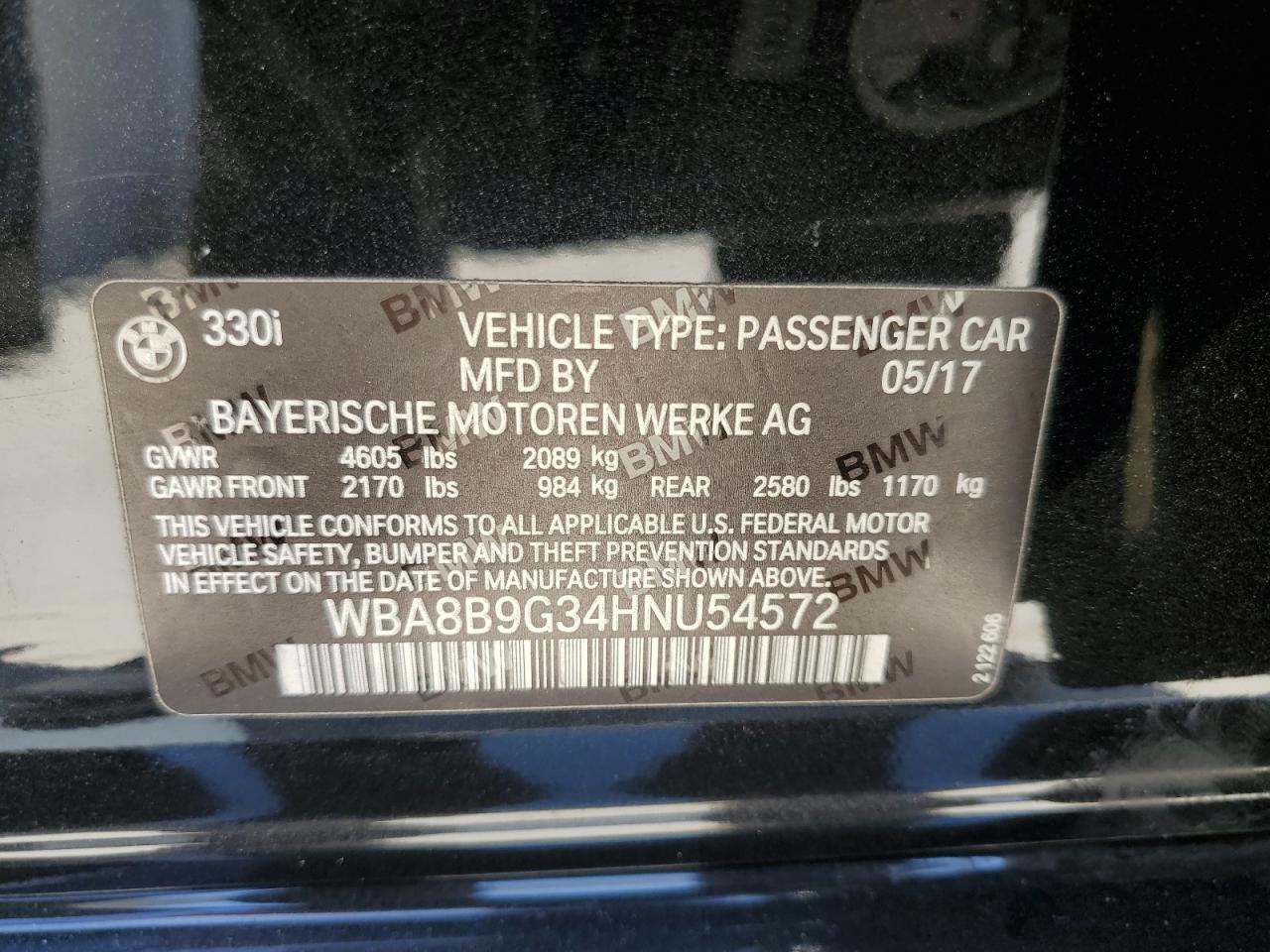 WBA8B9G34HNU54572 2017 BMW 330 I