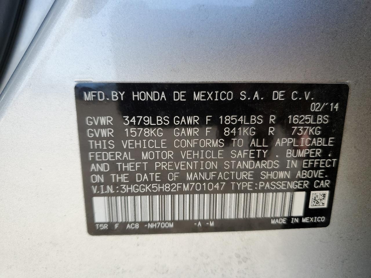 3HGGK5H82FM701047 2015 Honda Fit Ex