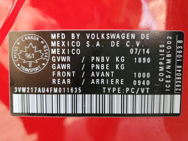 2015 Volkswagen Golf VIN: 3VW217AU4FM011635 Lot: 57403354