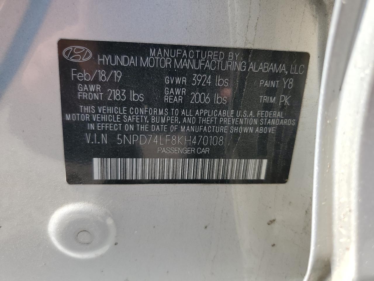 5NPD74LF8KH470108 2019 Hyundai Elantra Se