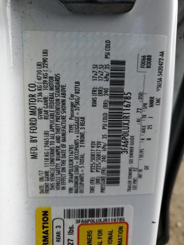 VIN 3FA6P0LUXJR116785 2018 Ford Fusion, Se Hybrid no.12