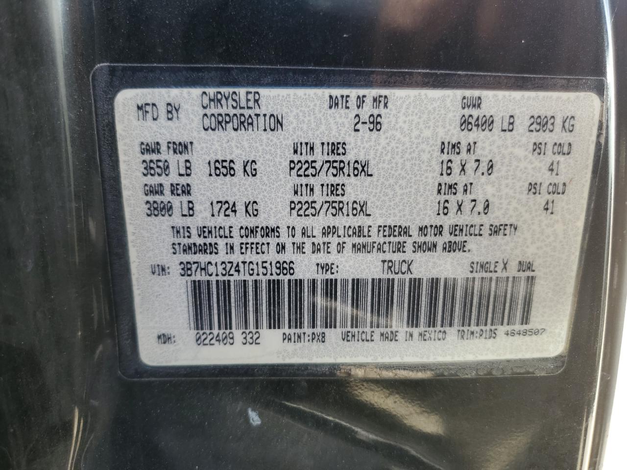 3B7HC13Z4TG151966 1996 Dodge Ram 1500