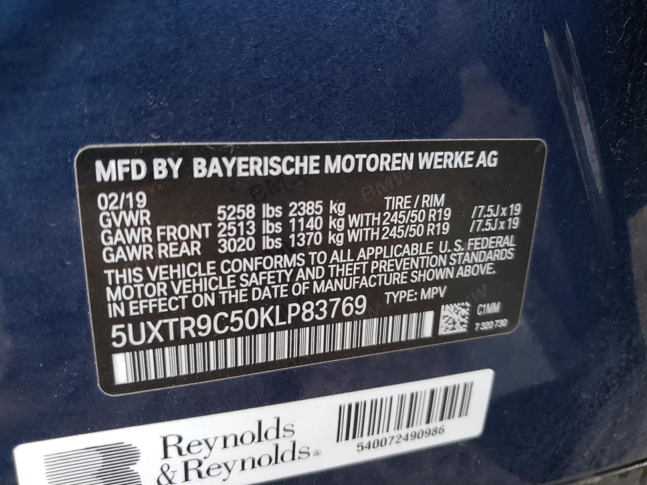 5UXTR9C50KLP83769 2019 BMW X3 xDrive30I