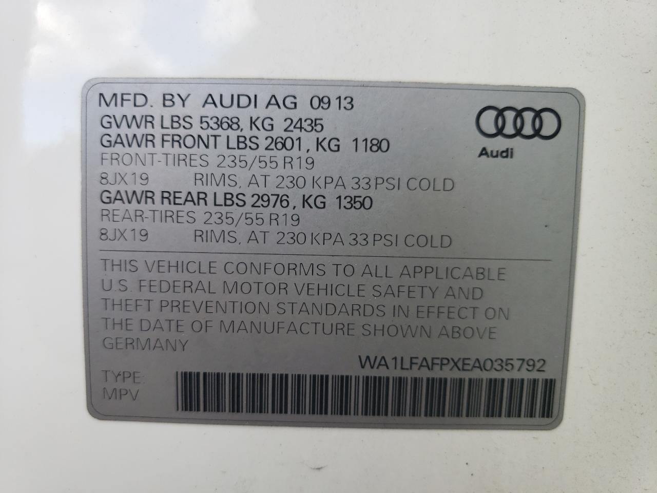 WA1LFAFPXEA035792 2014 Audi Q5 Premium Plus