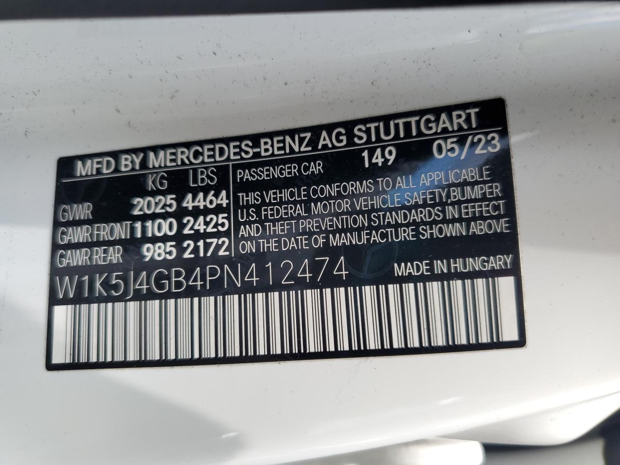 W1K5J4GB4PN412474 2023 Mercedes-Benz Cla 250