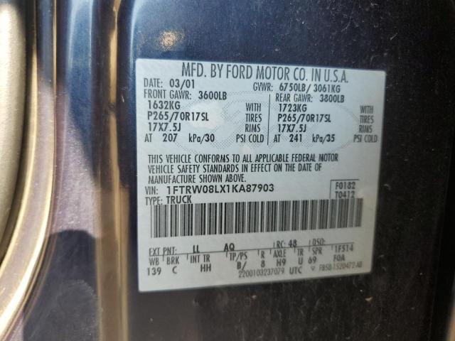 2001 Ford F150 Supercrew VIN: 1FTRW08LX1KA87903 Lot: 58865844