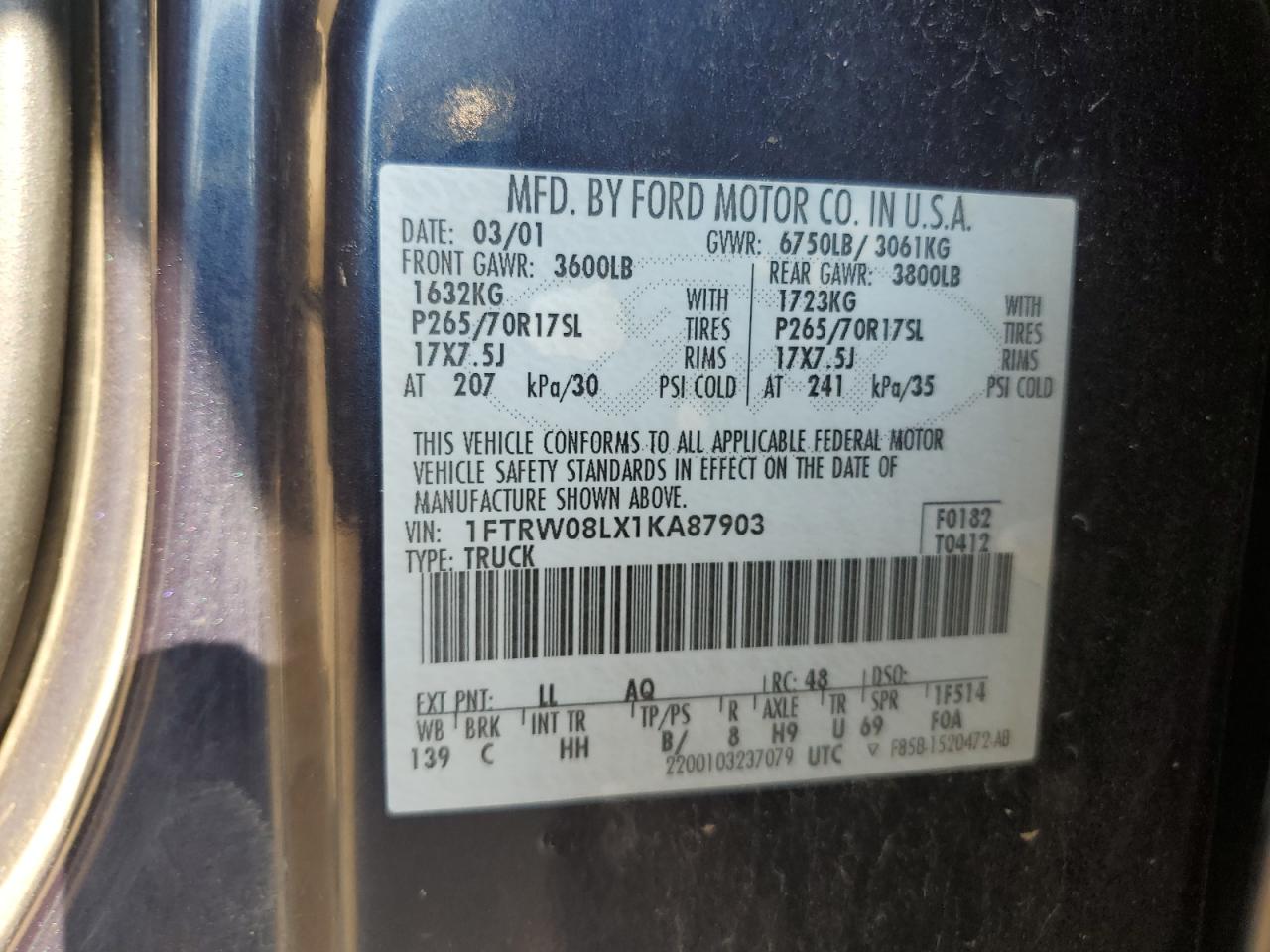 1FTRW08LX1KA87903 2001 Ford F150 Supercrew