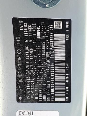 2018 Honda Clarity VIN: JHMZC5F10JC003846 Lot: 61204654