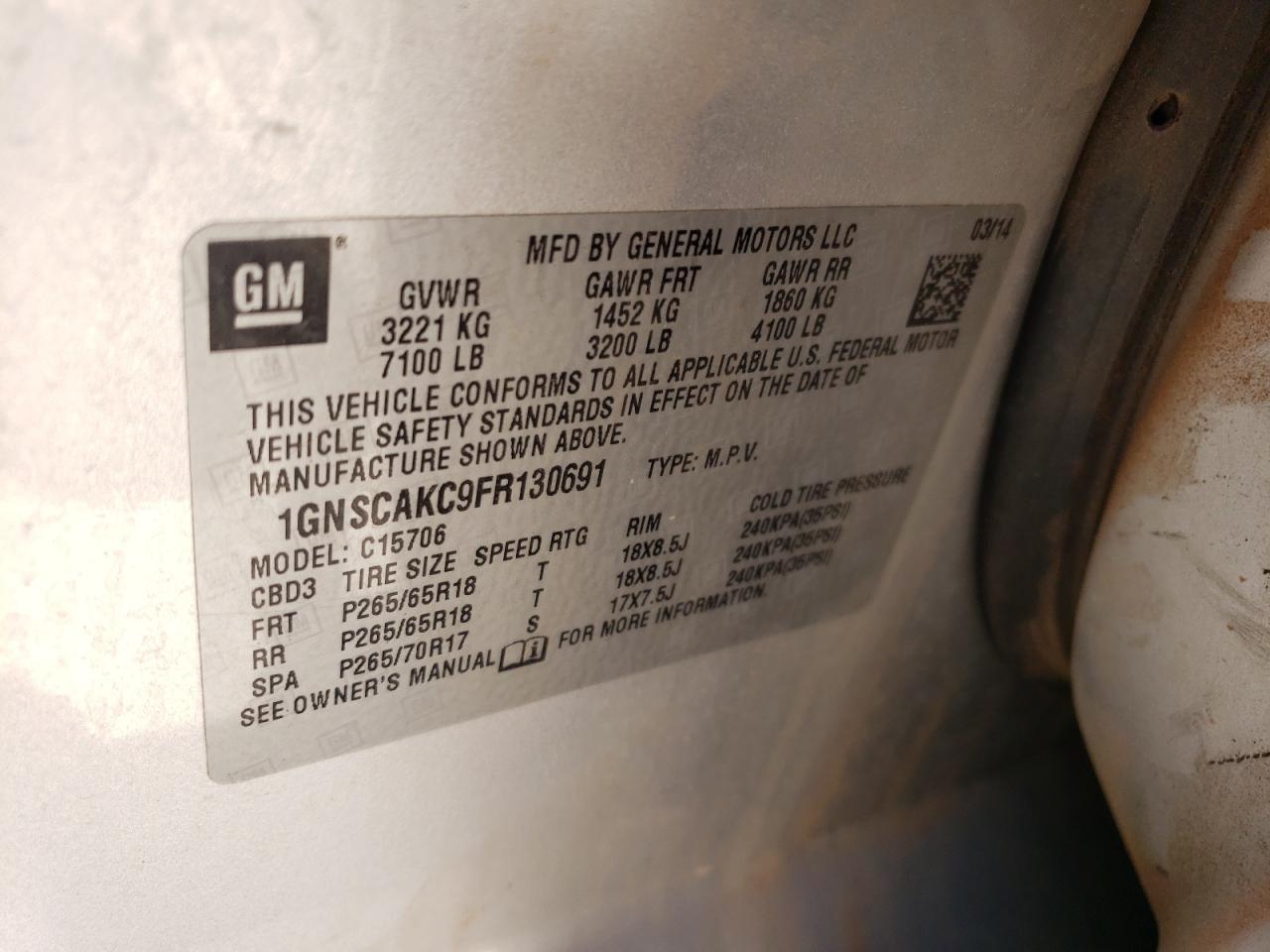 1GNSCAKC9FR130691 2015 Chevrolet Tahoe C1500 Ls