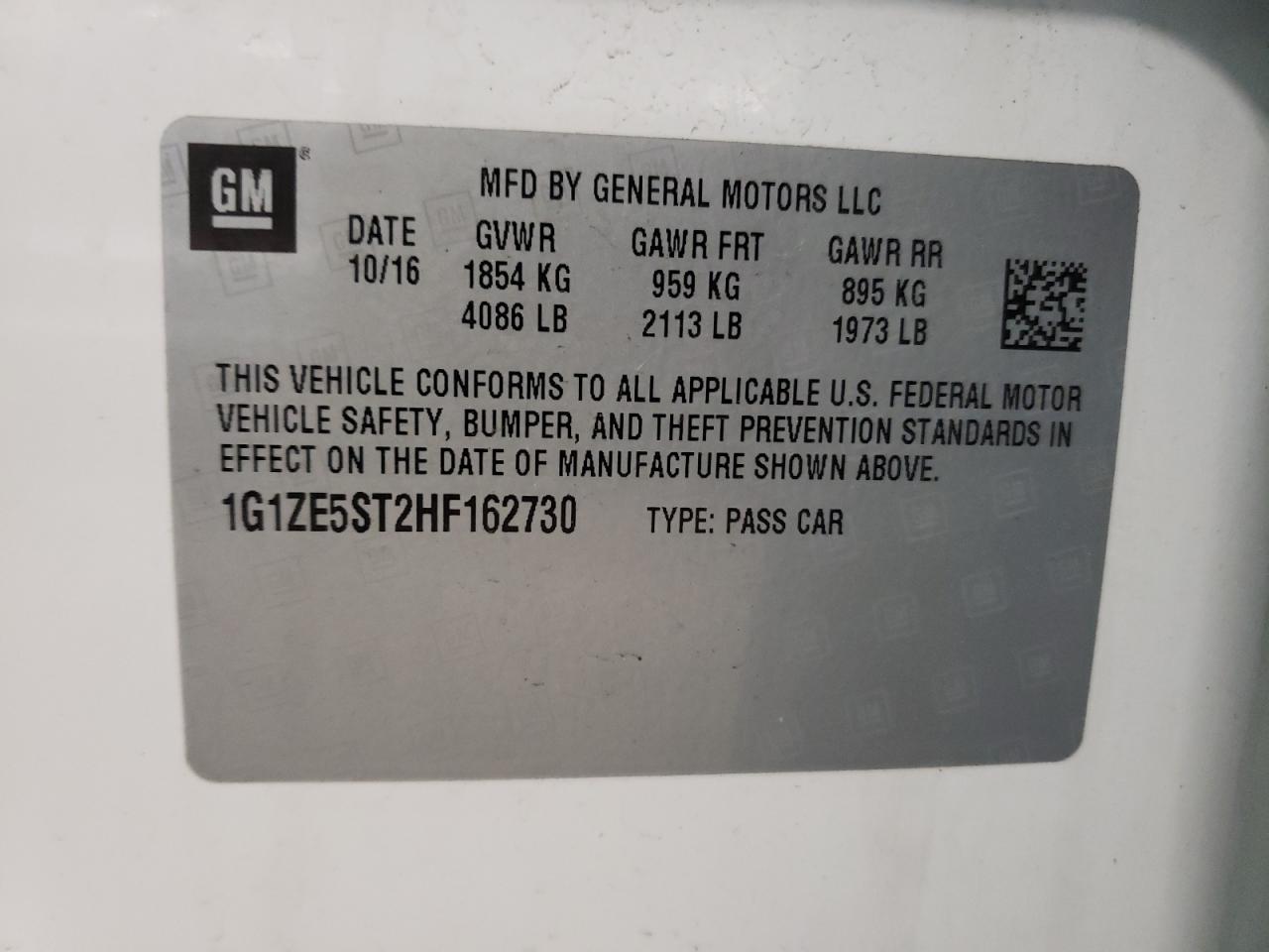 1G1ZE5ST2HF162730 2017 Chevrolet Malibu Lt