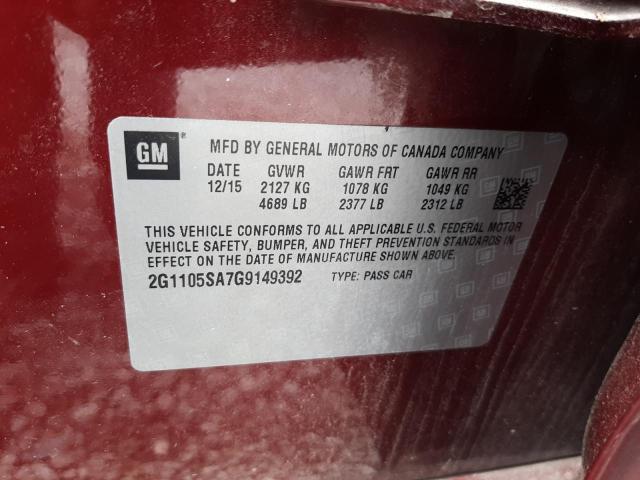 2016 Chevrolet Impala Lt VIN: 2G1105SA7G9149392 Lot: 56063874