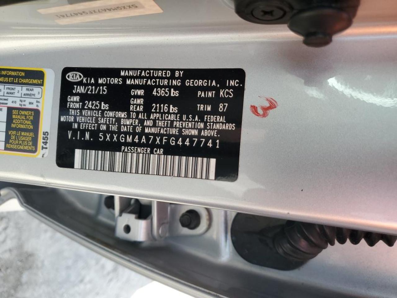 5XXGM4A7XFG447741 2015 Kia Optima Lx