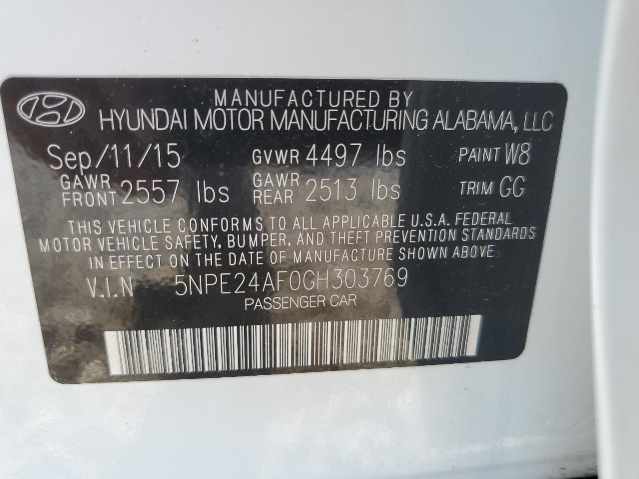 5NPE24AF0GH303769 2016 Hyundai Sonata Se