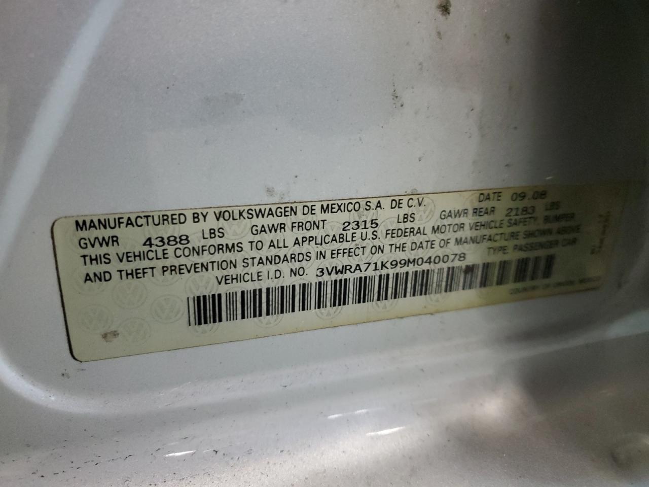 3VWRA71K99M040078 2009 Volkswagen Jetta Wolfsburg