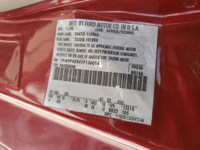 2001 Ford Mustang Gt VIN: 1FAFP42X41F136014 Lot: 58671874