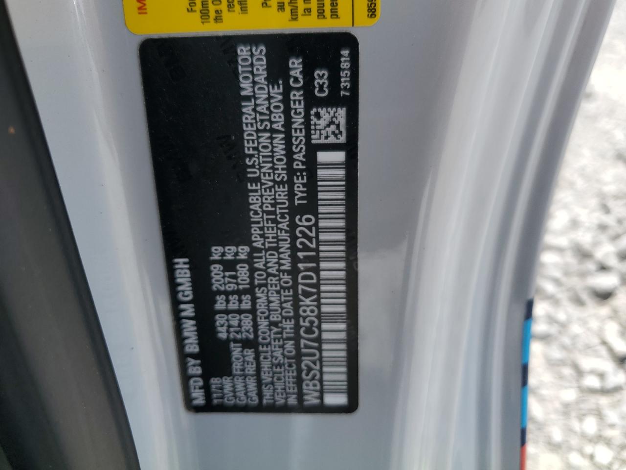 WBS2U7C58K7D11226 2019 BMW M2 Competition