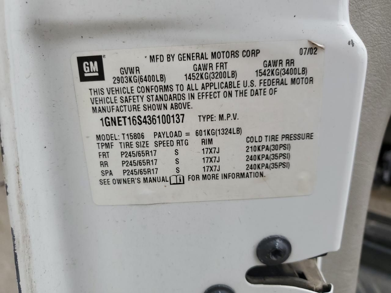 1GNET16S436100137 2003 Chevrolet Trailblazer Ext