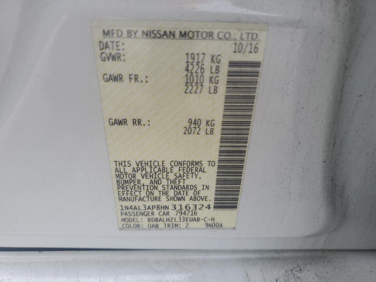 1N4AL3AP8HN316324 2017 Nissan Altima 2.5