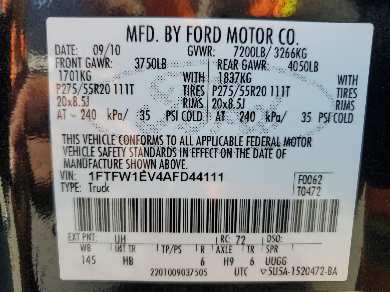 1FTFW1EV4AFD44111 2010 Ford F150 Supercrew