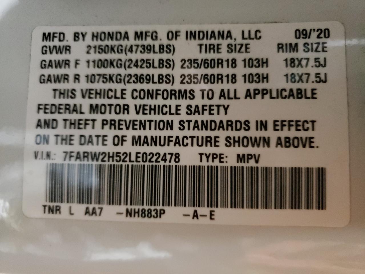 7FARW2H52LE022478 2020 Honda Cr-V Ex