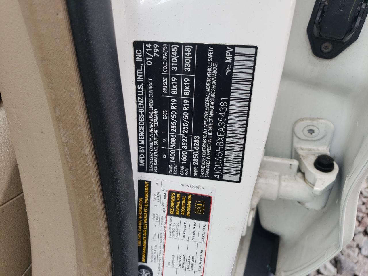 4JGDA5HBXEA354381 2014 Mercedes-Benz Ml 350 4Matic