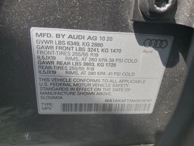 2021 Audi Q7 Premium VIN: WA1AXAF72MD016767 Lot: 57398404