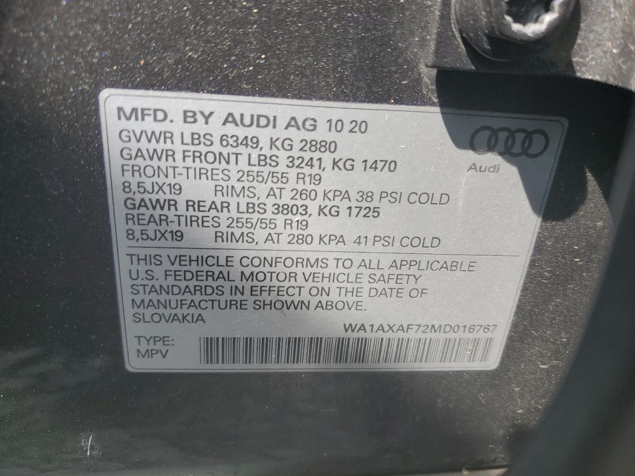 WA1AXAF72MD016767 2021 Audi Q7 Premium