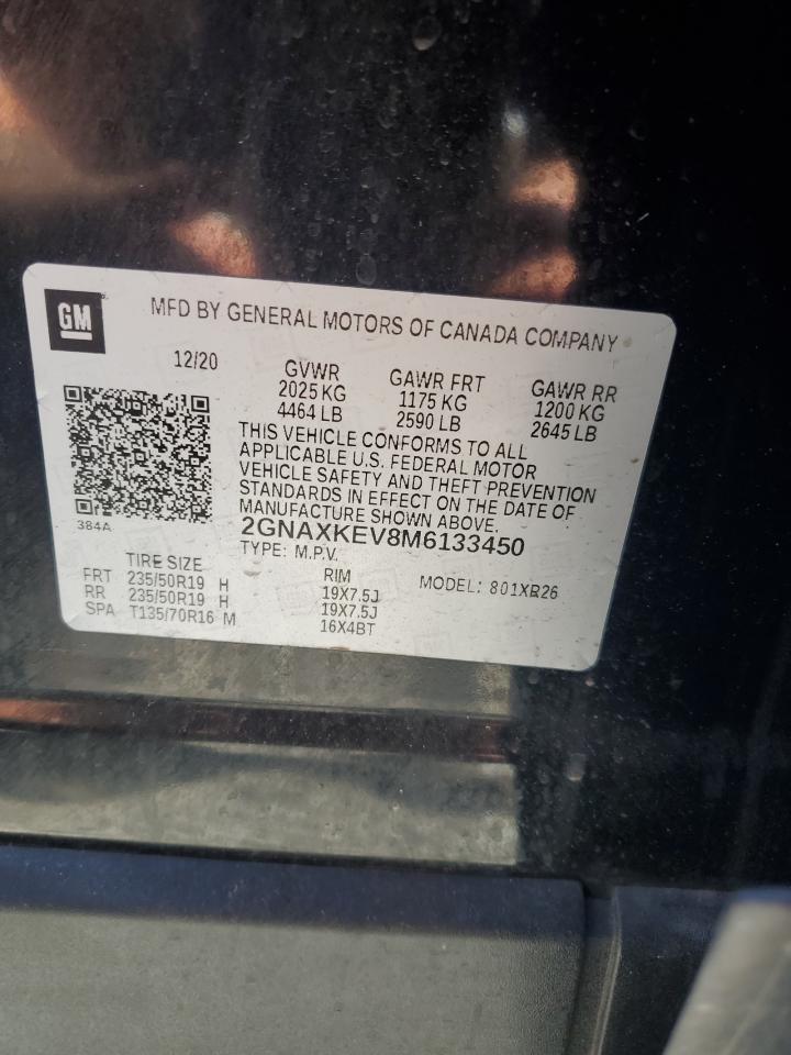 2GNAXKEV8M6133450 2021 Chevrolet Equinox Lt