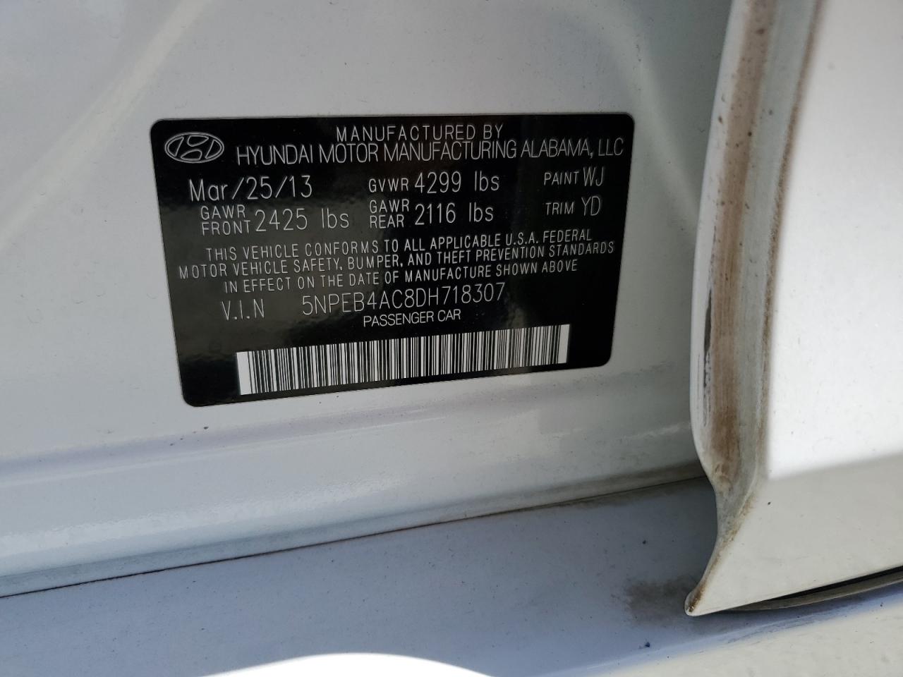 5NPEB4AC8DH718307 2013 Hyundai Sonata Gls