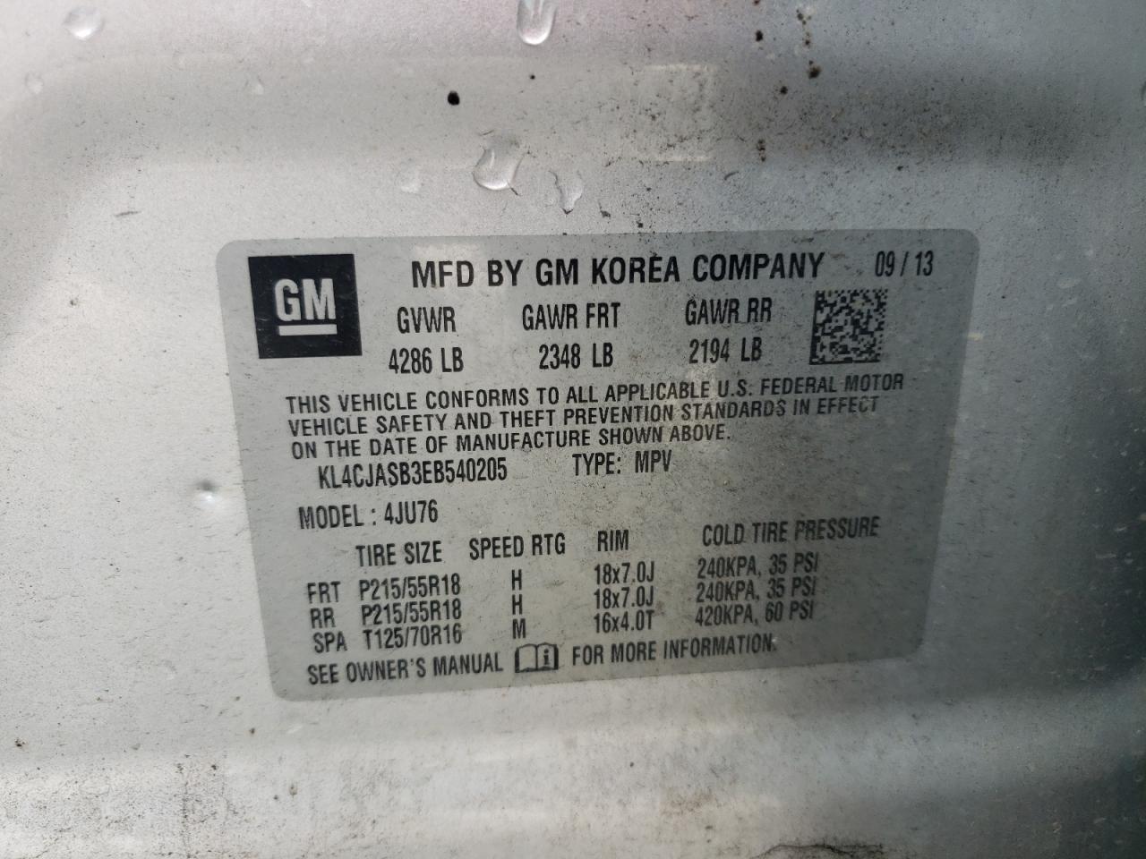 KL4CJASB3EB540205 2014 Buick Encore