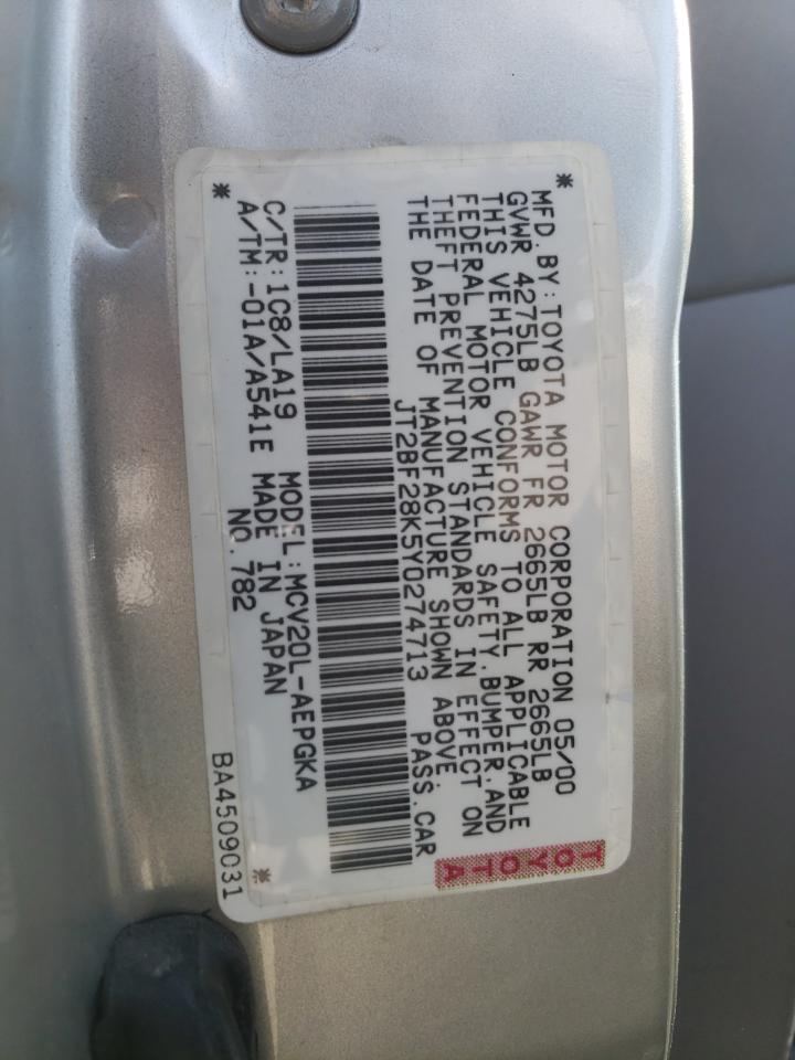 JT2BF28K5Y0274713 2000 Toyota Camry Le