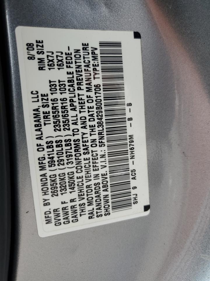 5FNRL38429B001706 2009 Honda Odyssey Ex