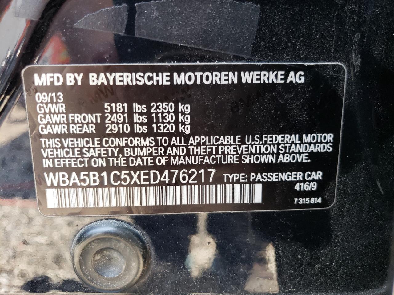 WBA5B1C5XED476217 2014 BMW 535 I