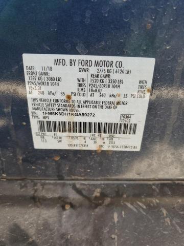 2019 Ford Explorer Xlt VIN: 1FM5K8DH1KGA59272 Lot: 59684054