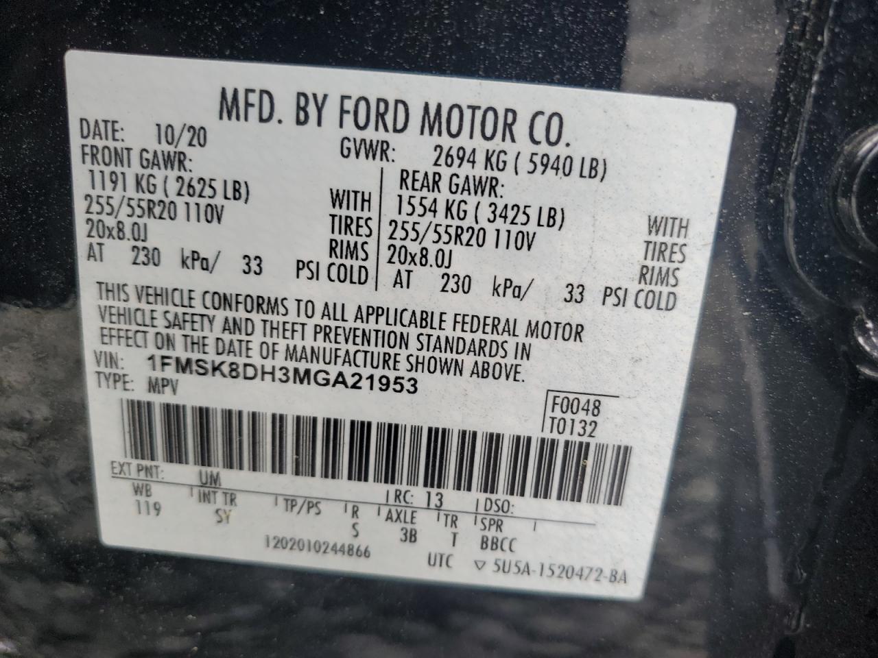 1FMSK8DH3MGA21953 2021 Ford Explorer Xlt 1FMSK8DH3MGA21953 2021 Ford Explorer Xlt