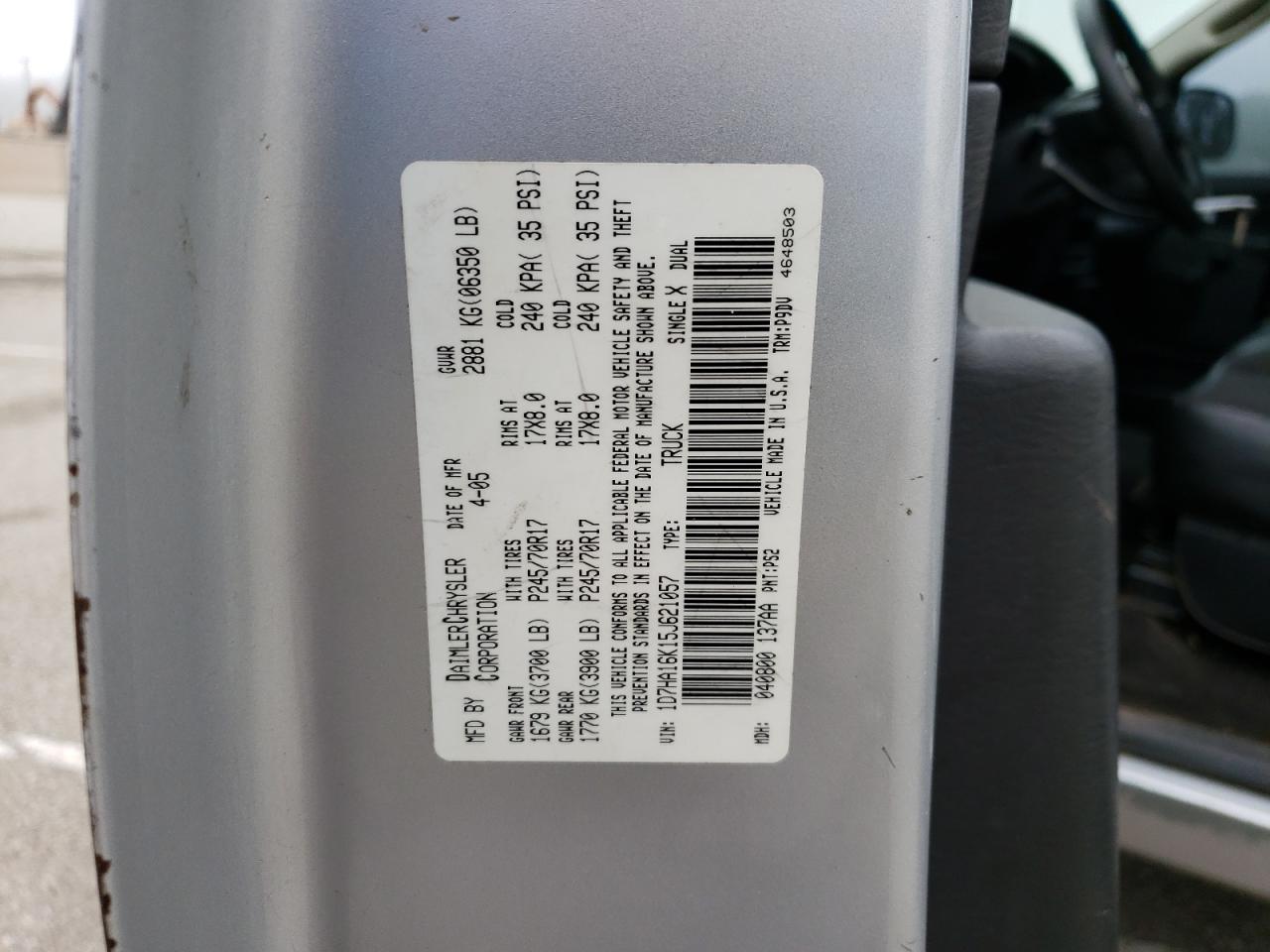 1D7HA16K15J621057 2005 Dodge Ram 1500 St