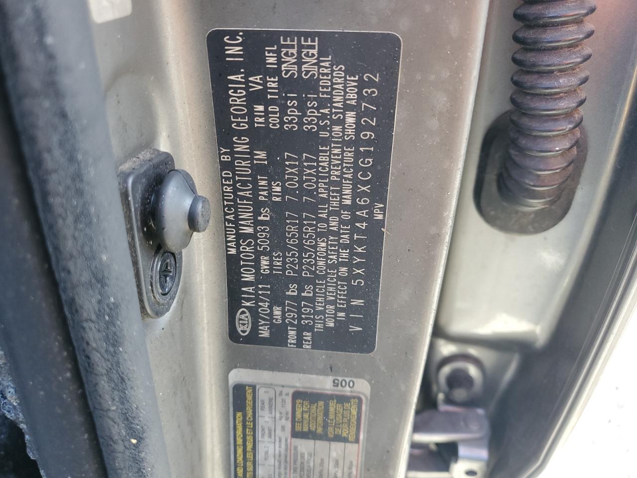 5XYKT4A6XCG192732 2012 Kia Sorento Base