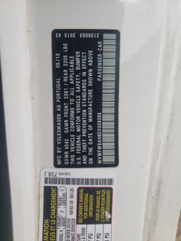 2013 Volkswagen Eos Lux VIN: WVWFW8AH6DV009385 Lot: 61220194