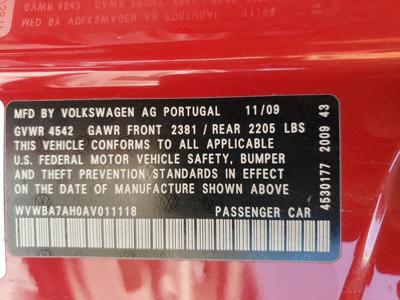 WVWBA7AH0AV011118 2010 Volkswagen Eos Turbo