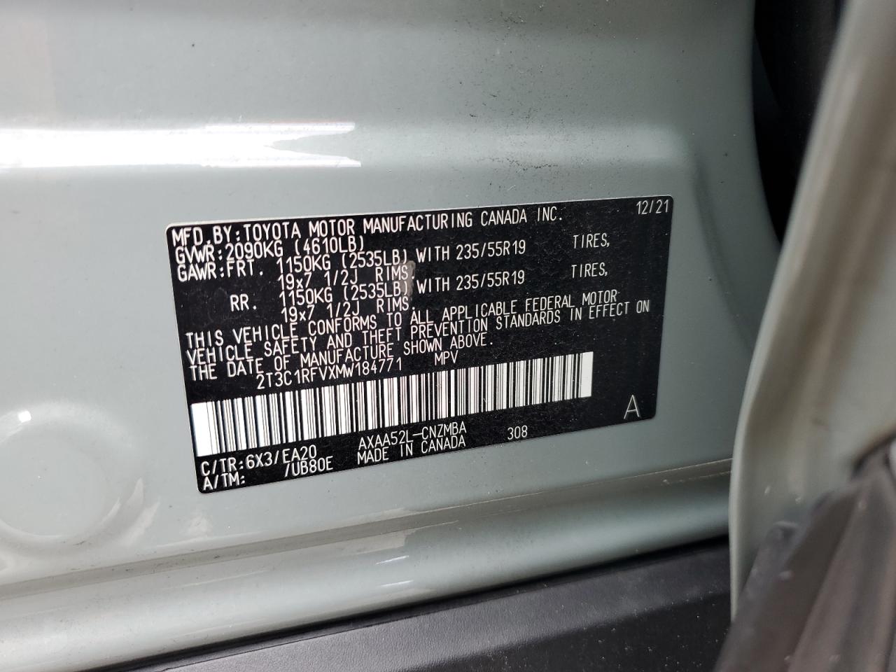 2T3C1RFVXMW184771 2021 Toyota Rav4 Xle Premium 2T3C1RFVXMW184771 2021 Toyota Rav4 Xle Premium