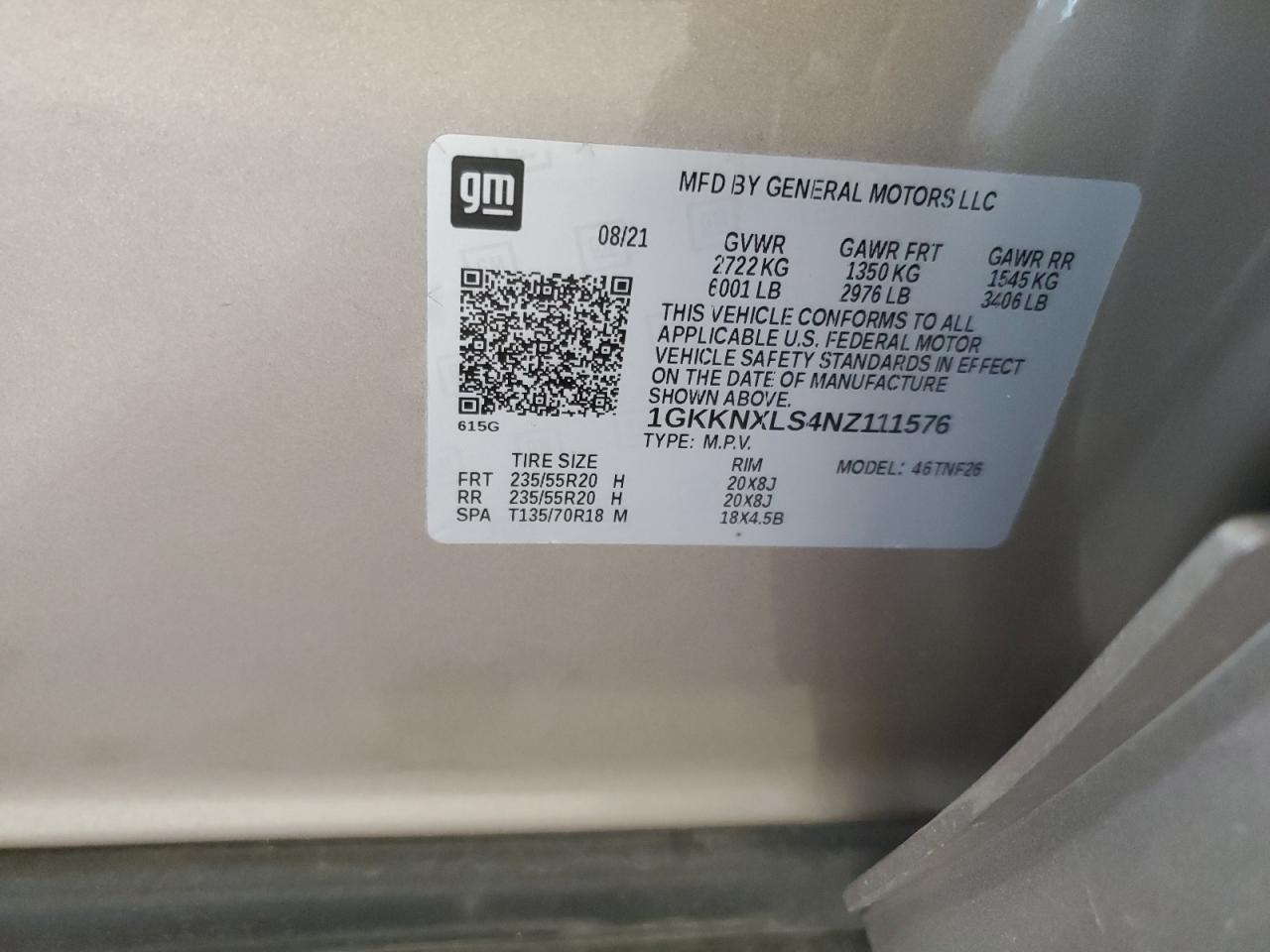 1GKKNXLS4NZ111576 2022 GMC Acadia Denali