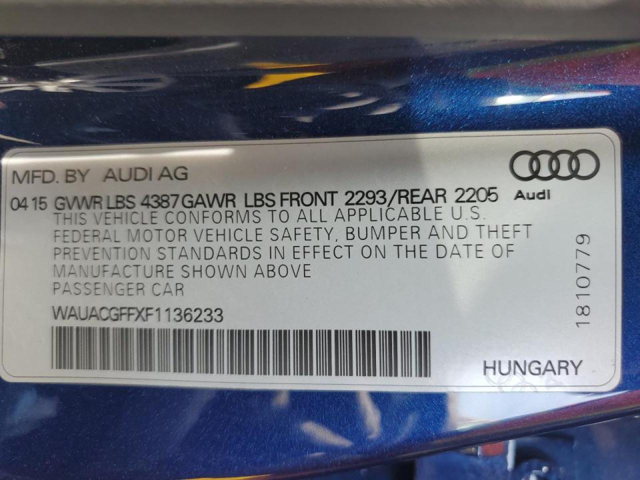 WAUACGFFXF1136233 2015 Audi A3 Premium