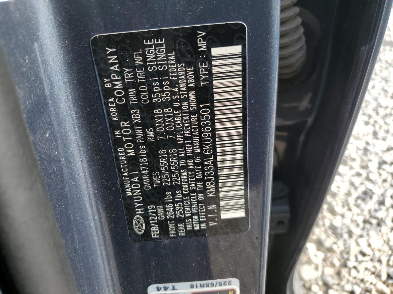 KM8J33AL6KU963501 2019 Hyundai Tucson Limited