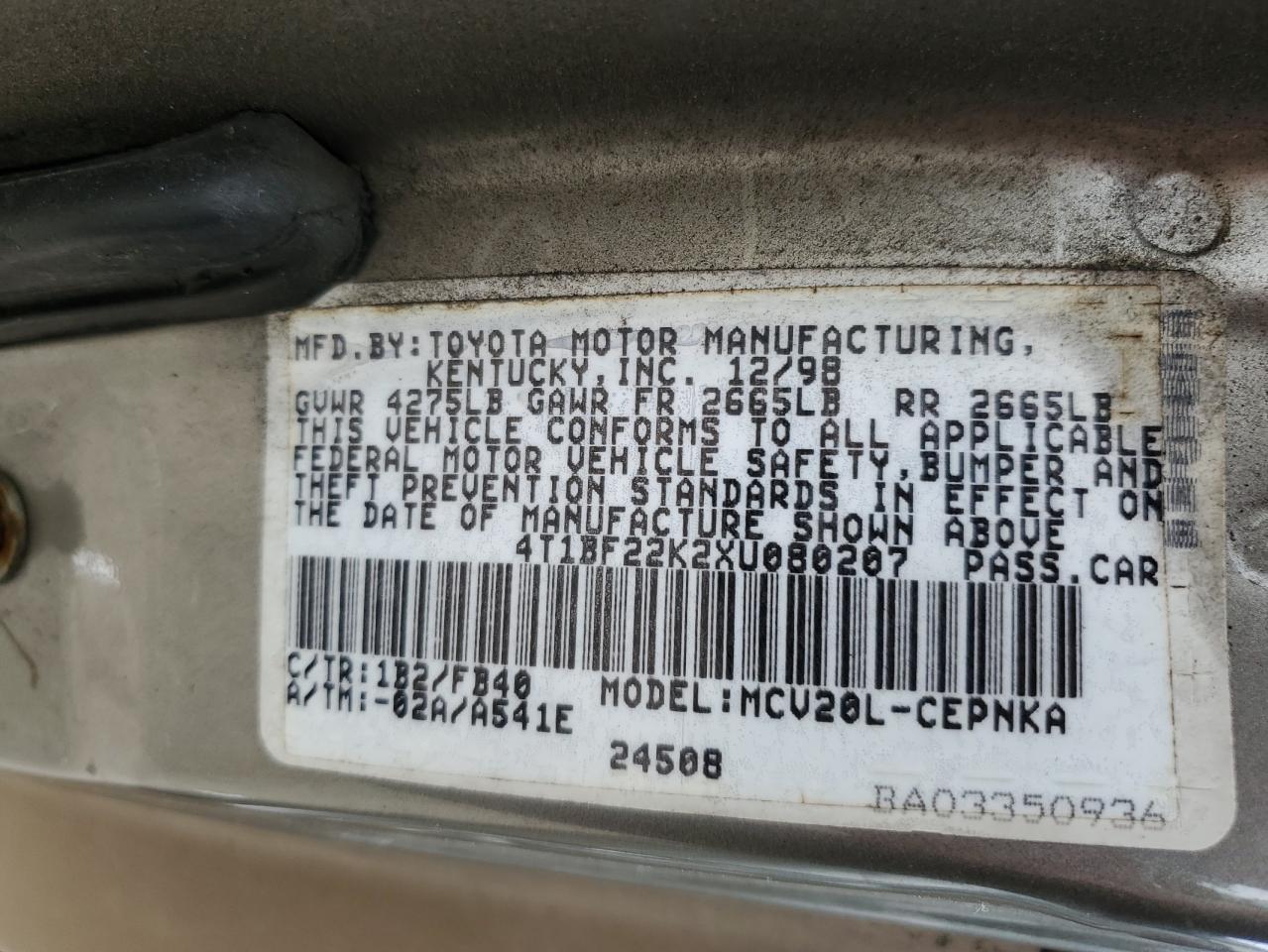 4T1BF22K2XU080207 1999 Toyota Camry Le