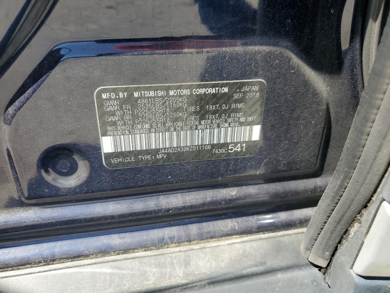 JA4AD2A32KZ011166 2019 Mitsubishi Outlander Es