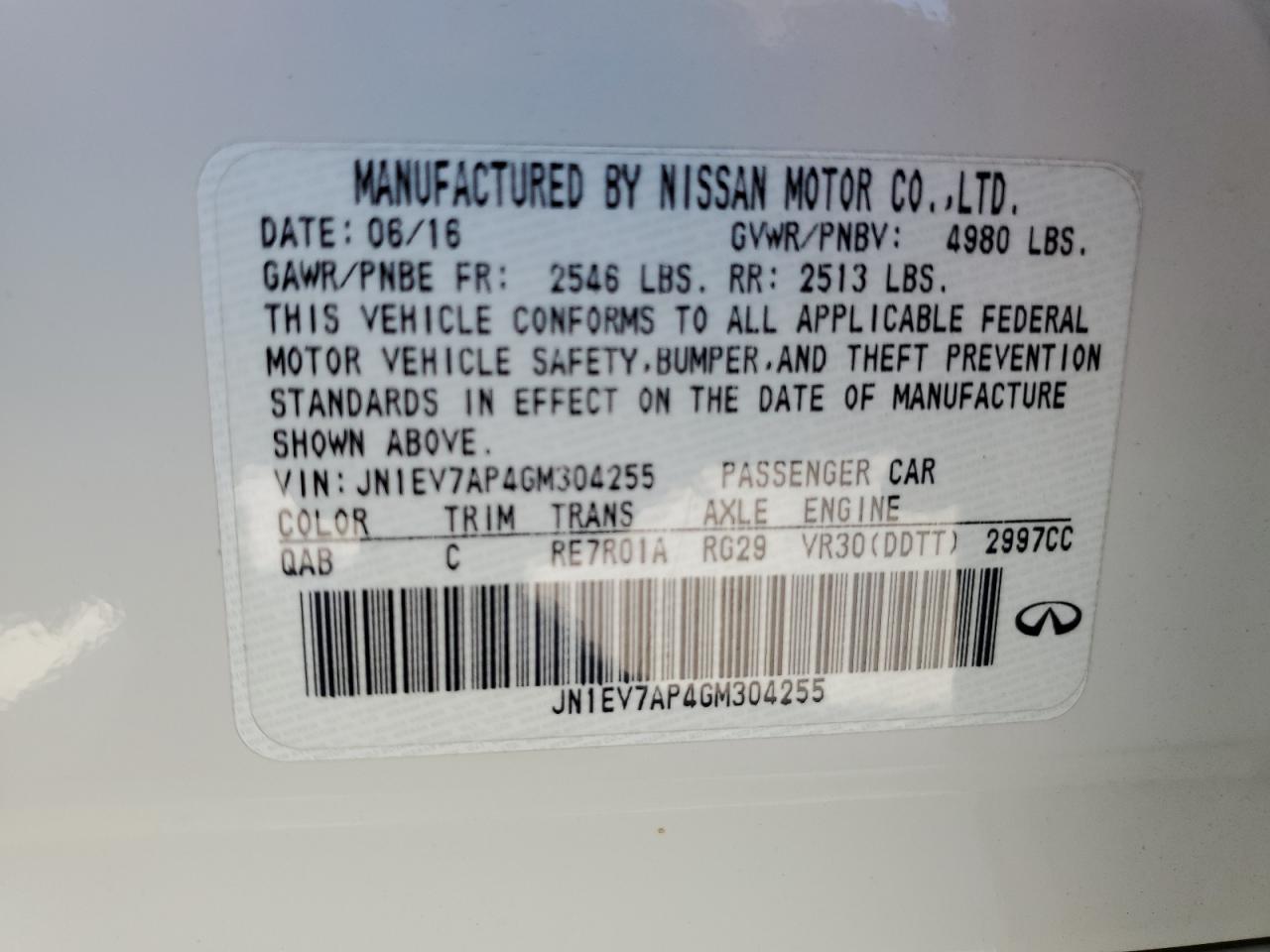 JN1EV7AP4GM304255 2016 Infiniti Q50 Premium