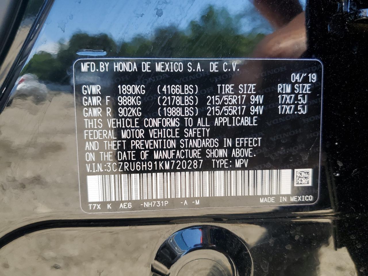 3CZRU6H91KM720287 2019 Honda Hr-V Touring