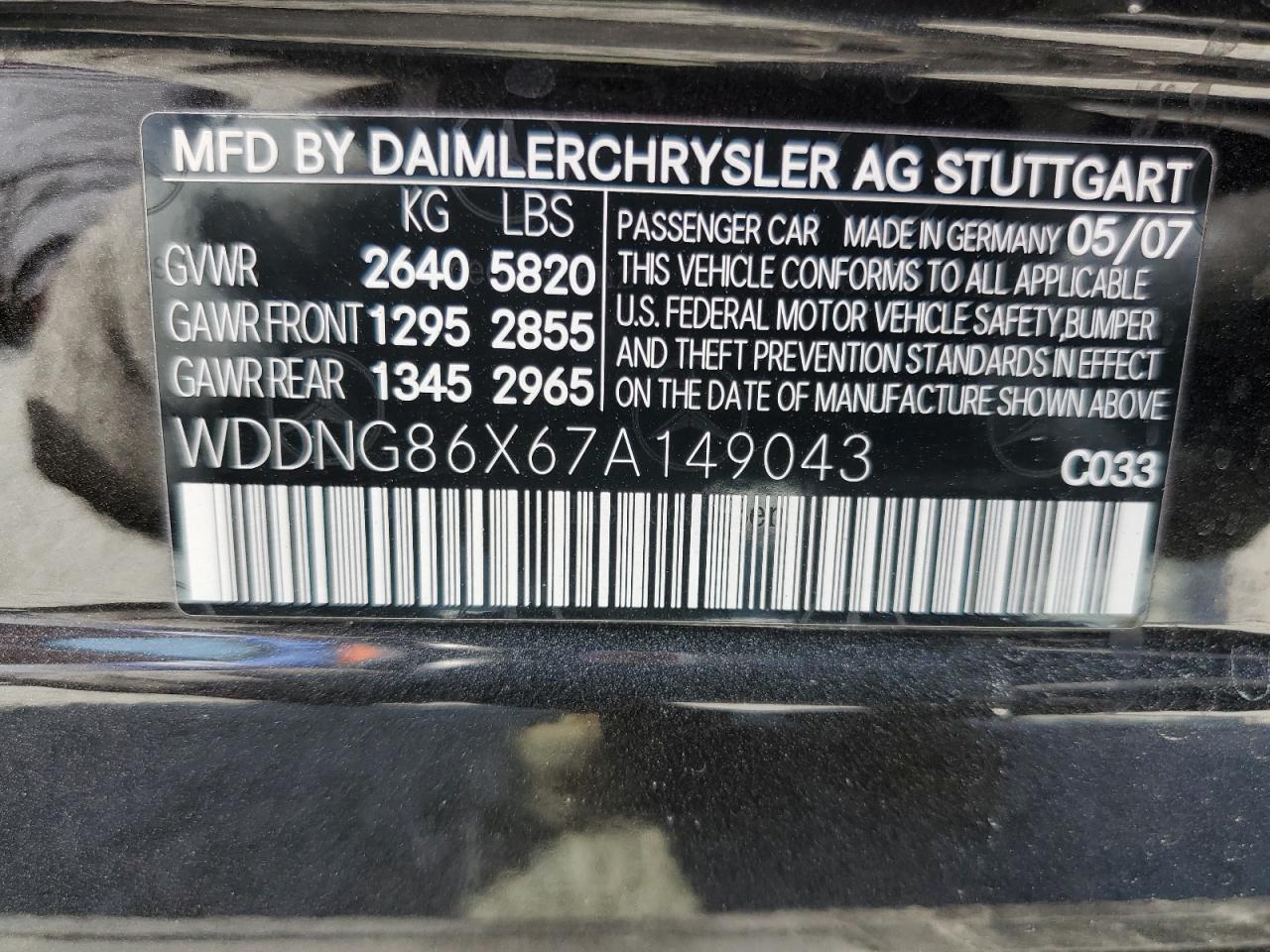 WDDNG86X67A149043 2007 Mercedes-Benz S 550 4Matic